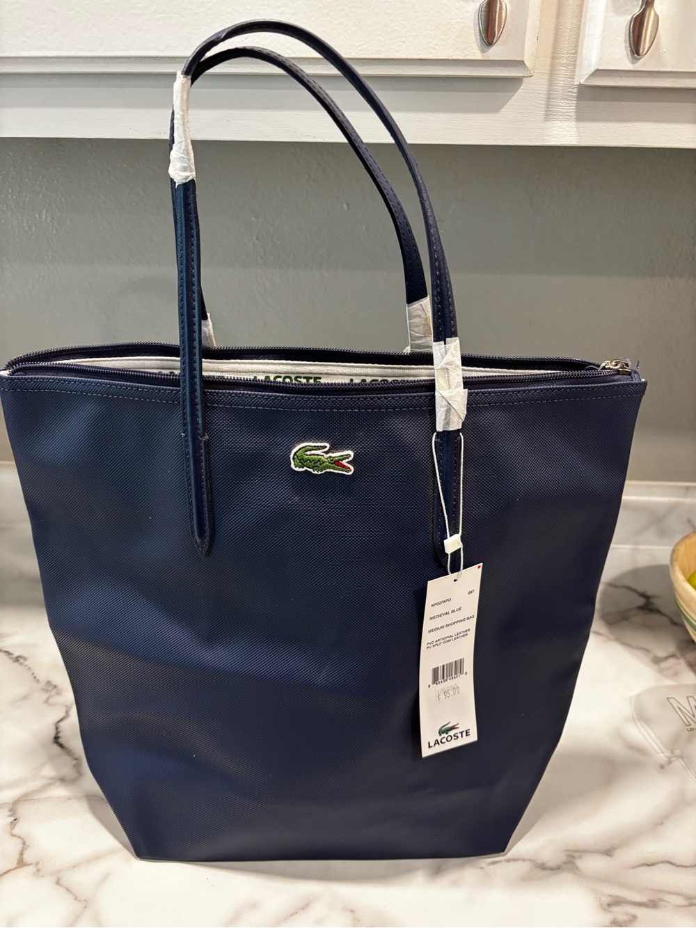 Lacoste Navy and Green Croc Tote